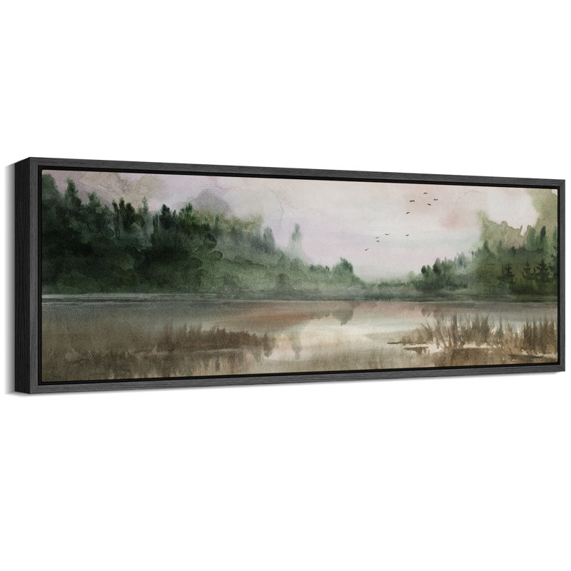 Paysage rustique, campagne tranquille, lac tranquille, H 20 po x l 60 po, Noir, noir, noir, noir