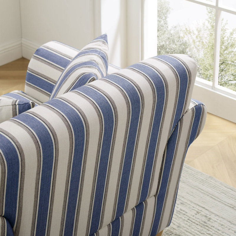 Divanique 40.94'' W Upholstered Accent Chair, Navy Blue Stripe  Polyester Blend