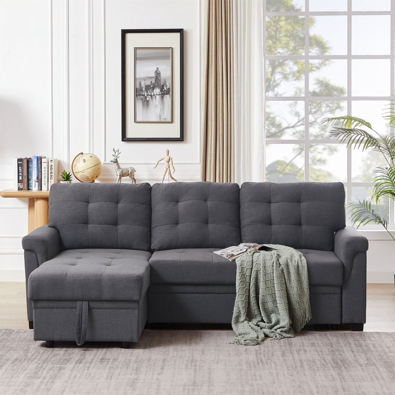 Wilcoxen 3 Seater Foam Sofa Bed, 100% Linen, Grey