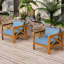 Fauteuils club d'extérieur en bois avec coussins bleus imperméables, conversation, convenant à tous les espaces confortables et ergonomiques