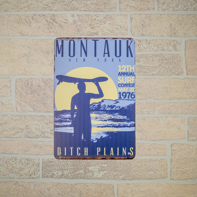 «Montauk New York», Concours de surf de 1980, panneau de métal, porte de chambre à coucher, décoration, maison de plage, art mural
