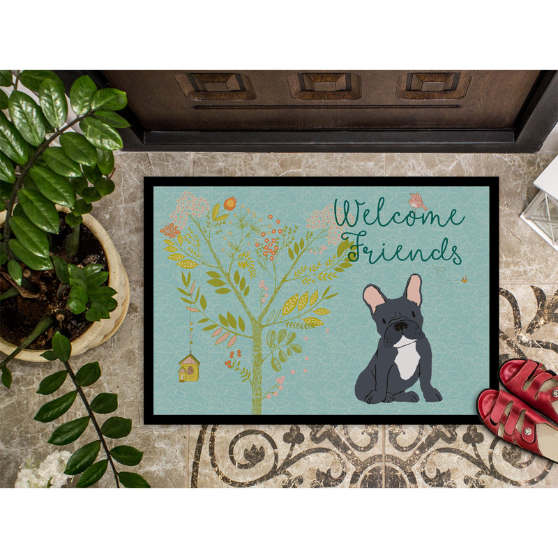 Tapis de porte pour l’extérieur antidérapant french bouledogue Yonker, Bouledogue français noir