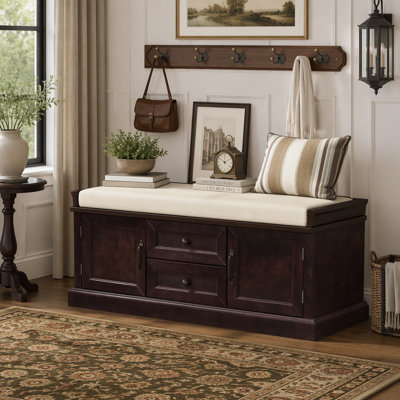 Banc de rangement avec 2 tiroirs et 2 armoires, banc à chaussures avec coussin amovible pour le salon, vestibule