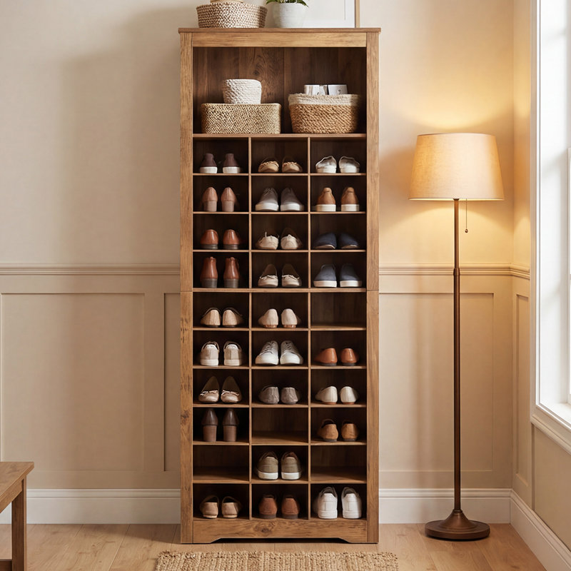 30 Pairs Shoe Storage Cabinet with 31 Open Cubbie, Adjustable Shelves, 10 Tier Shoe Rack Organizer, Brown