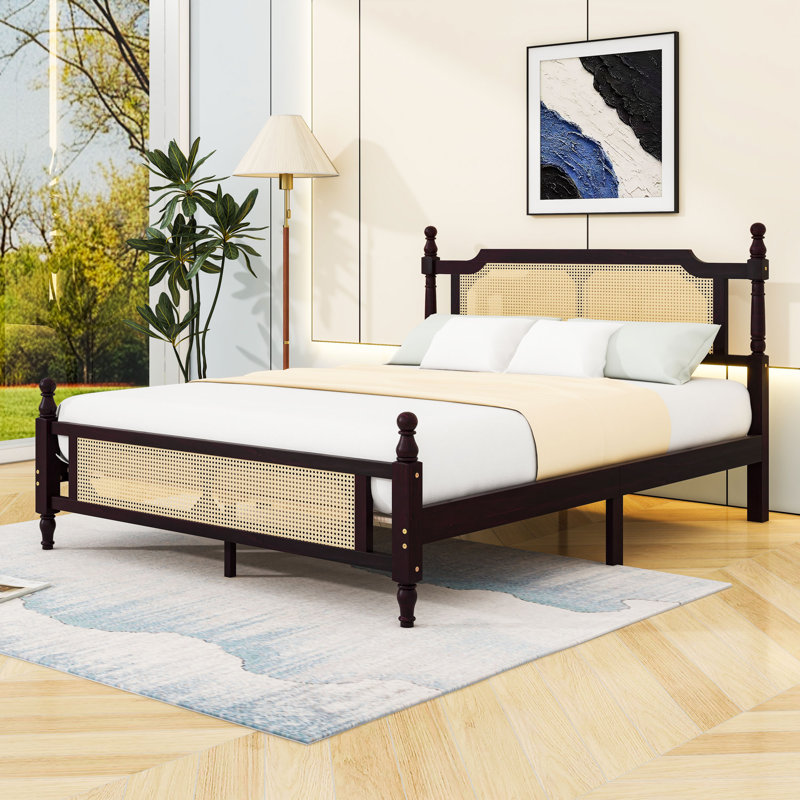Lit plateforme en bois avec tête de lit, Espresso, Grand