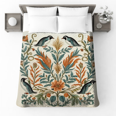 Pingouins et couvre-lit matelassé à motif floral toutes tailles