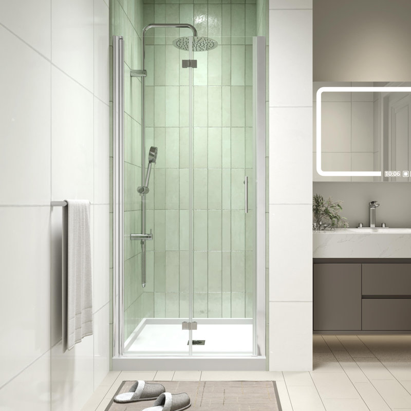 32" - 33 3/8" W x 72" H Bi-Fold Frameless Shower Door with 1/4" (6mm) Clear Tempered Glass, Chrome