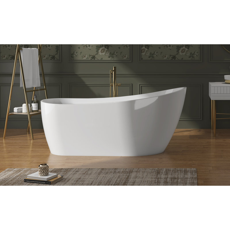 67" White Acrylic Freestanding Soaking Bathtub