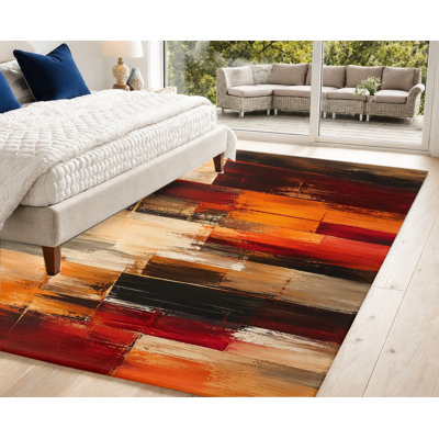 Abstract Brushstroke Area Rug, Warm Tones Geometric Pattern,Easy Clean, Non-Slip Soft Floor Carpet, Vibrant Indoor Home Decor for Living Room, Bedroom, Dining, Hallway, Study, Office