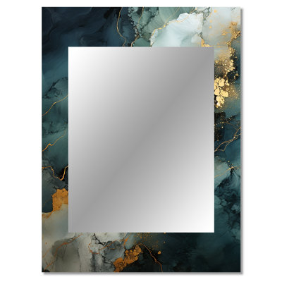 Gold and Green abstract marble design I - Marble Decorative Mirror, Gold Large Wall Mirror, Printed Metal Art