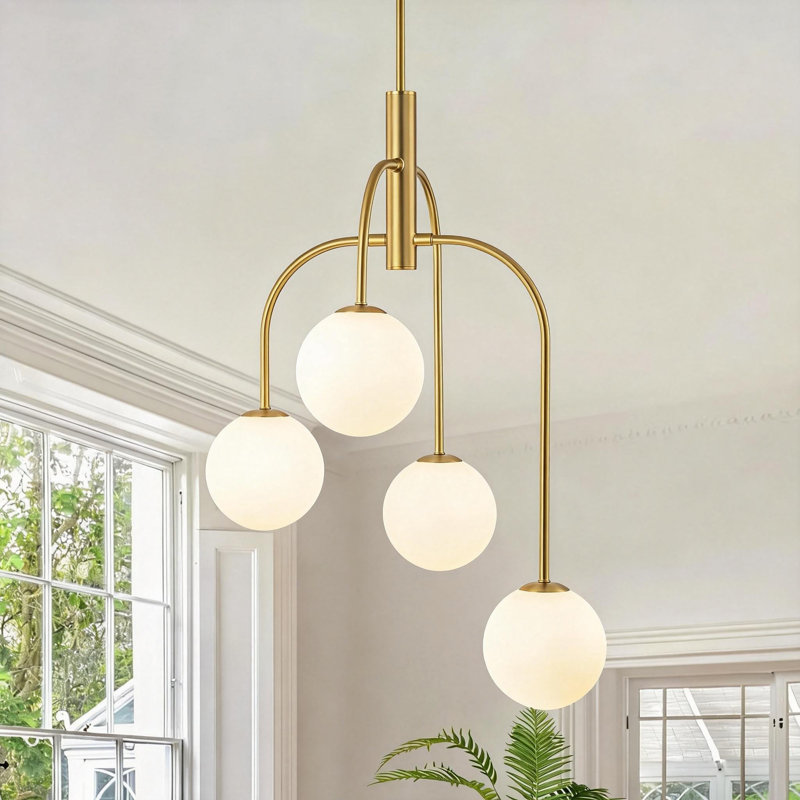 4 - Light Dimmable Sputnik Modern Linear Chandelier with White Glass Shade, 4