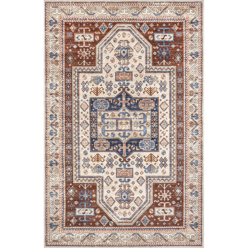 Órla SpinClean Tribal Bordered Machine Washable Area Rug, Rectangle 4' x 6'