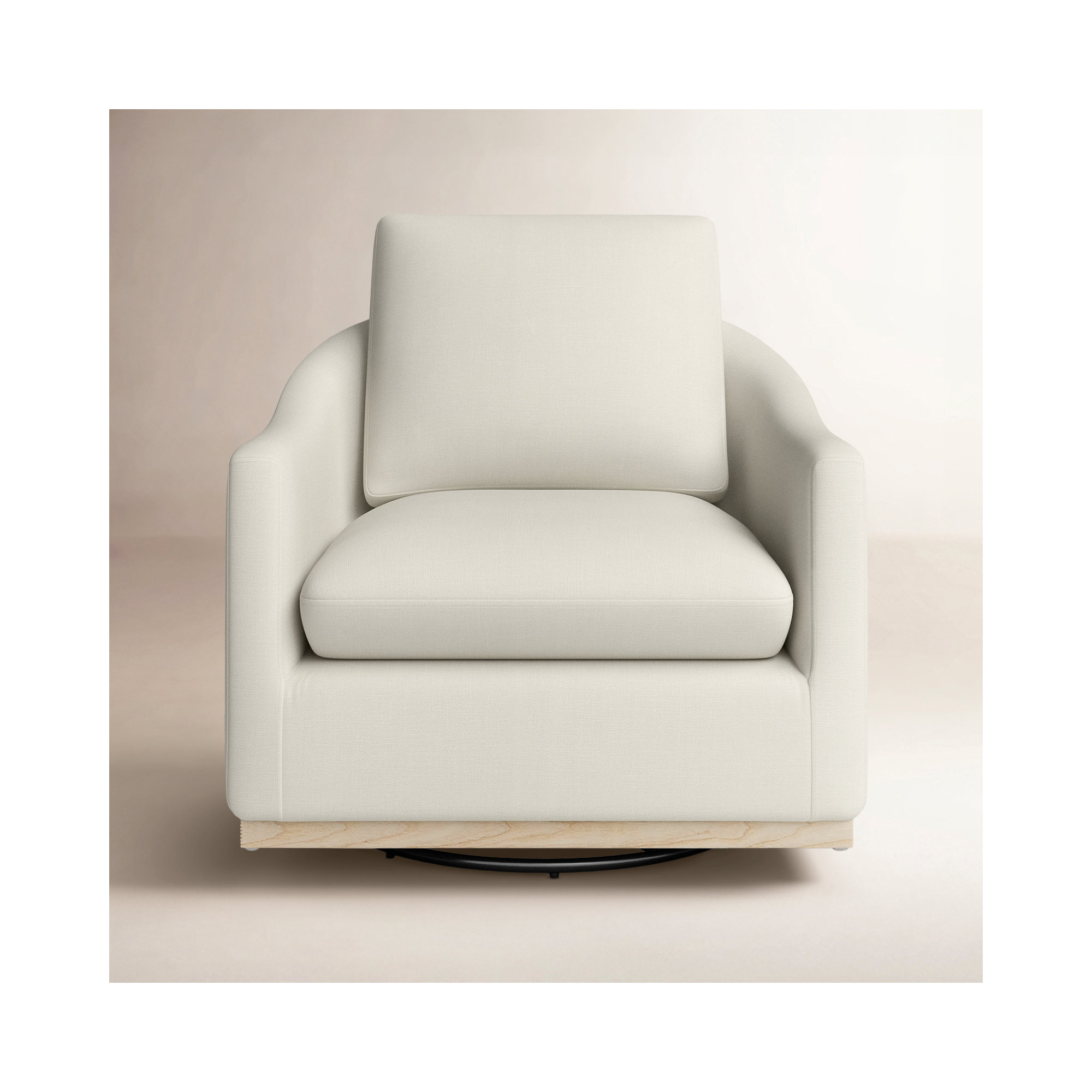 Deary Upholstered Swivel Barrel Chair, Effie Linen Performance Linen