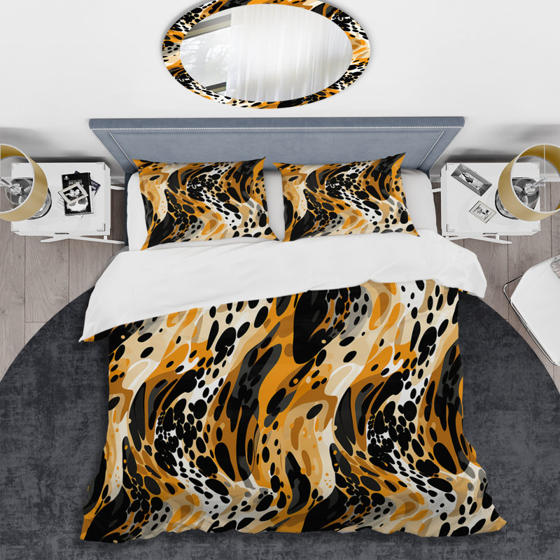 Ensemble de housse de couette léopard noir et jaune Opulen, Housse de couette pour très grand lit et 2 très