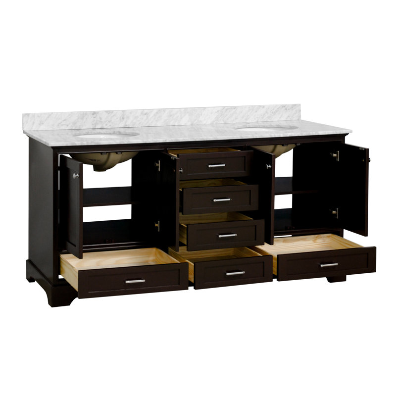 Ensemble de meuble-lavabo double 72 po Larosa, Chocolat, Marbre de Carrare