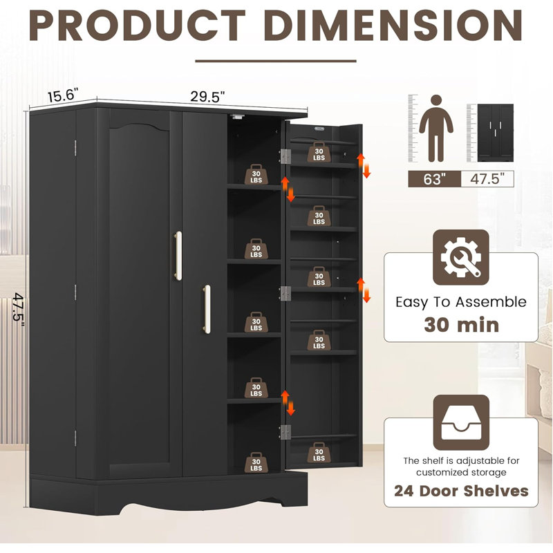 Jawarren 47" Kitchen Pantry, Black
