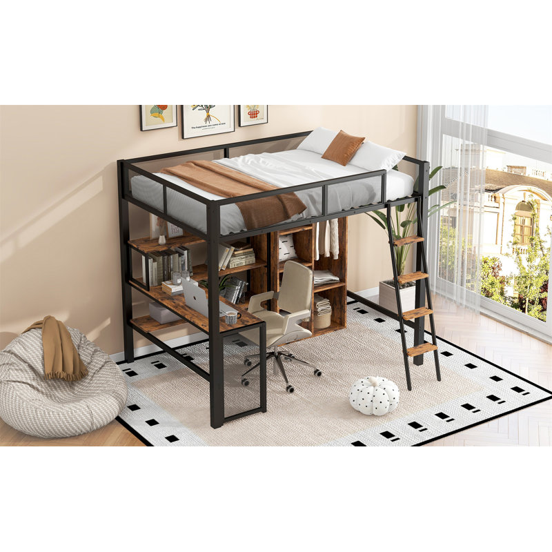 Lit mezzanine en métal avec bureau intégré