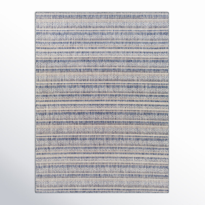 Striped Blue/Charcoal Indoor/Outdoor Area Rug, Rectangle 2' x 2'11"
