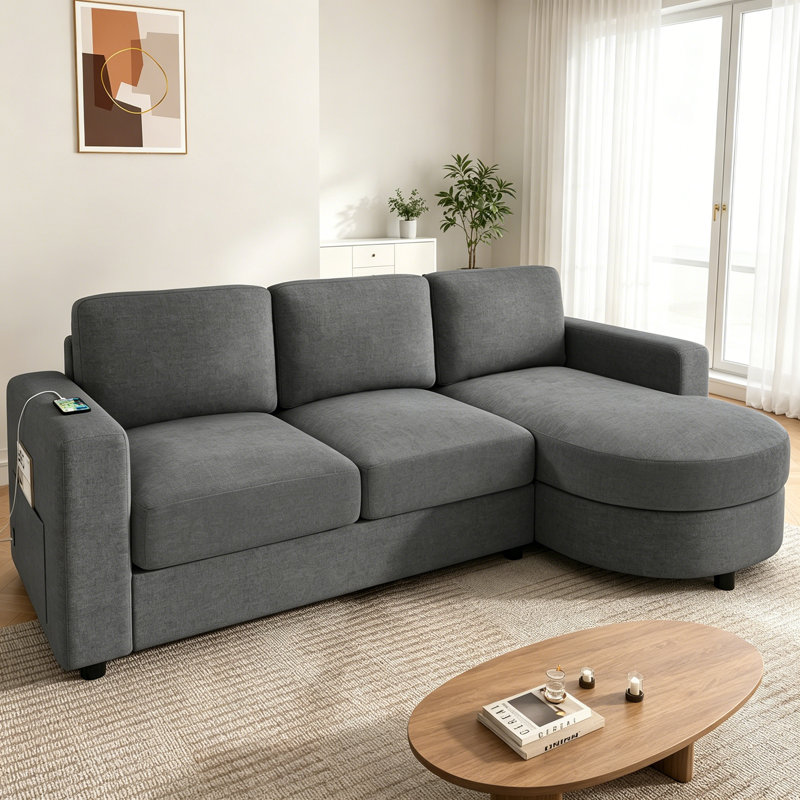 Fourseater Modular Sectional Couch,Premium Chenille Fabric,With 2 Throw Pillows,Tufted Cushion Backrest Design,Highdensity Foam Easy Install,Fits Bedrooms, Living Rooms, Reading Nooks,Beige