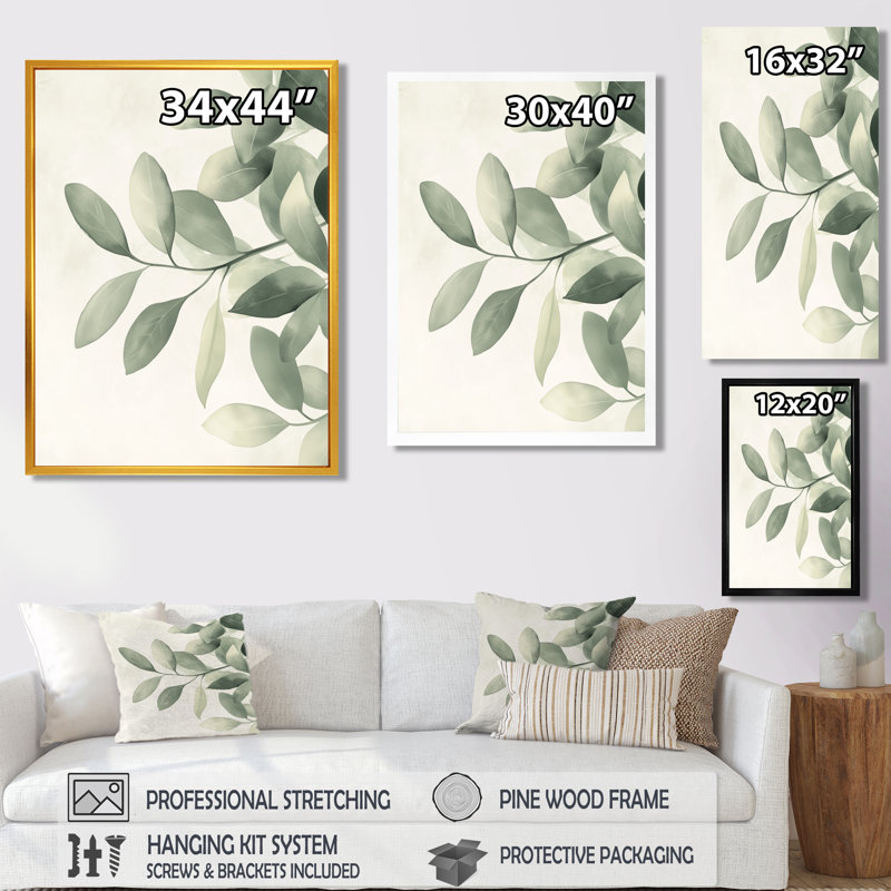 «Soft Sage Leaves I - Green Foliage», reproduction sur toile, H 32 po x l 16 po, Toile tendue