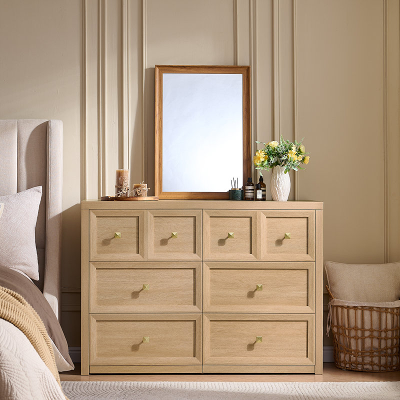 6 Drawers Dresser Cabinet,  Natural, 47 inch Width Wood Chest of Drawers ,Dresser Organizer, Natural