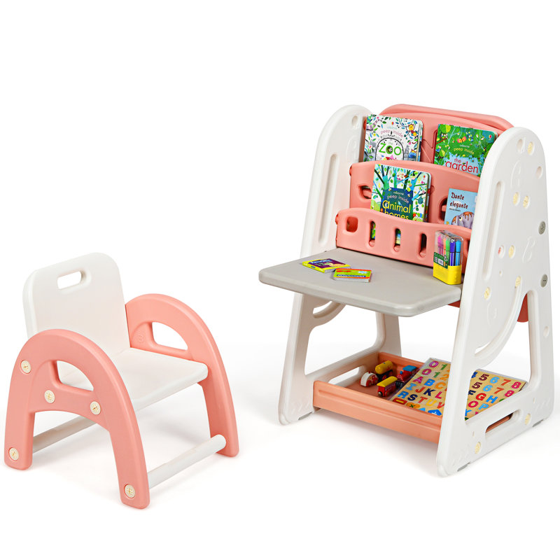 Raymundo Kids 2 Piece Square Play Or Activity Table and Chair Set, Pink
