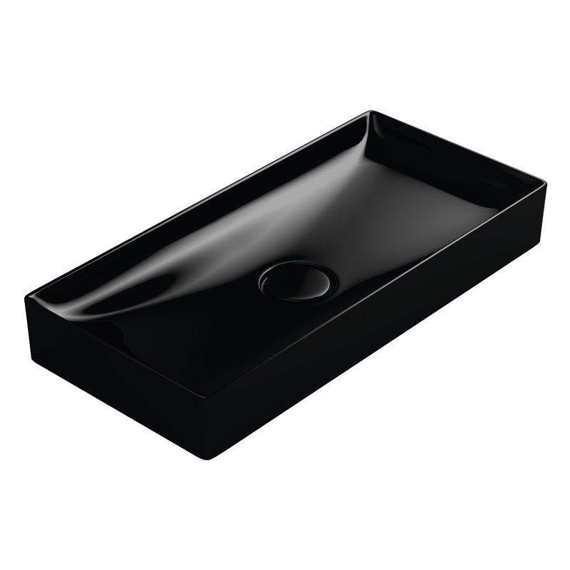 WS Bath Collections Vision 14.2'' Ceramic Rectangular Bathroom Sink, Gloss Black