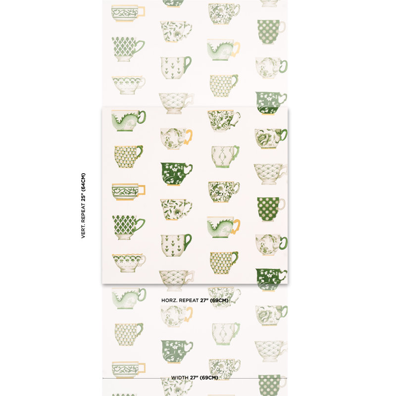 Onie's Teacups Wallpaper, Spring Green