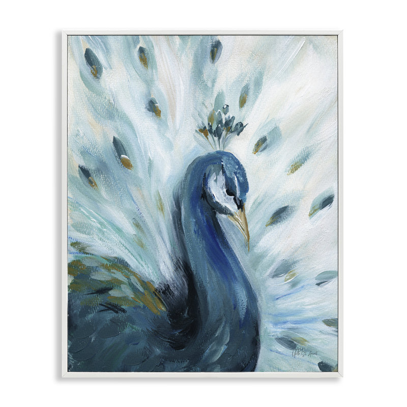 «Elegant Peacock», art de la giclée encadrée par Yvette St. Amant, Giclée encadrée blanc bord de mer, H 14 po x l 11 po