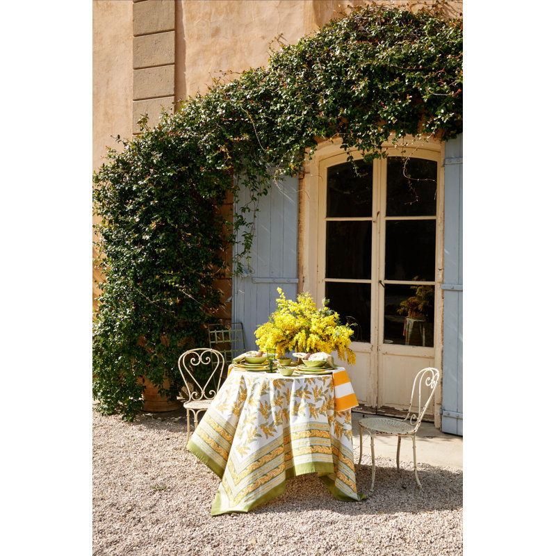 Mimosa Tablecloth - Green & Yellow - 59" x 59", Green & Yellow, 59" x 59" Square