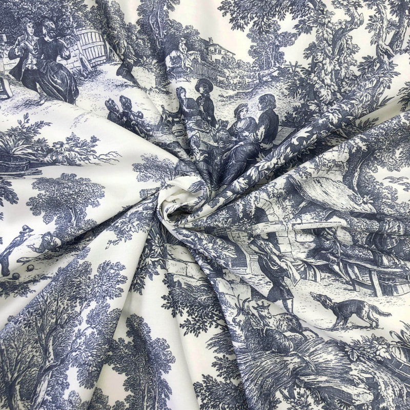 Au Village Toile Pinch Pleat Drapery Panels - Pair, 40" W x 144" L, Denim