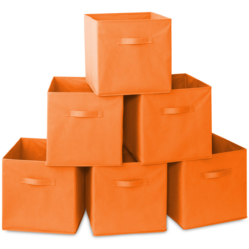 (Set of 6) Collapsible Fabric Cubes - 13-in Storage Bins - Orange, Orange