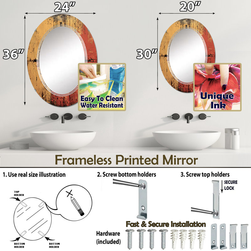Nutley - Miroir mural moderne ovale, 36 po x 24 po