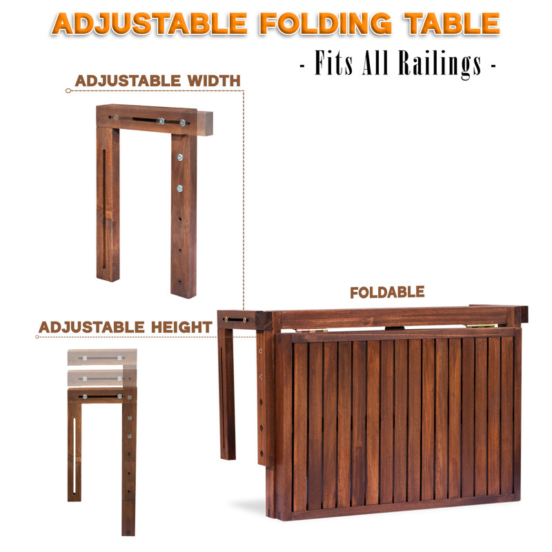 Rectangular Acacia Solid Wood Outdoor Balcony Table , 27.2 " W 23.6 " D, Brown