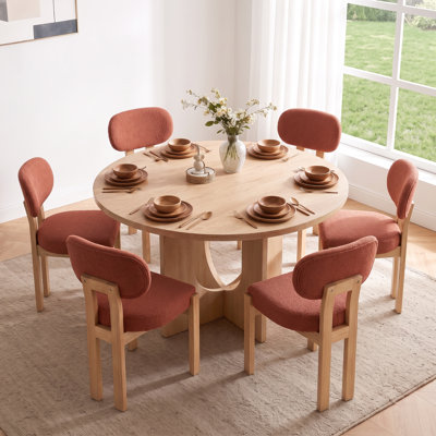 Bridgnorth Mid Century Wooden Dining Chairs Set of 6, Modern Chenille Upholstered Kitchen Chairs with Solid Wood Legs, Orange