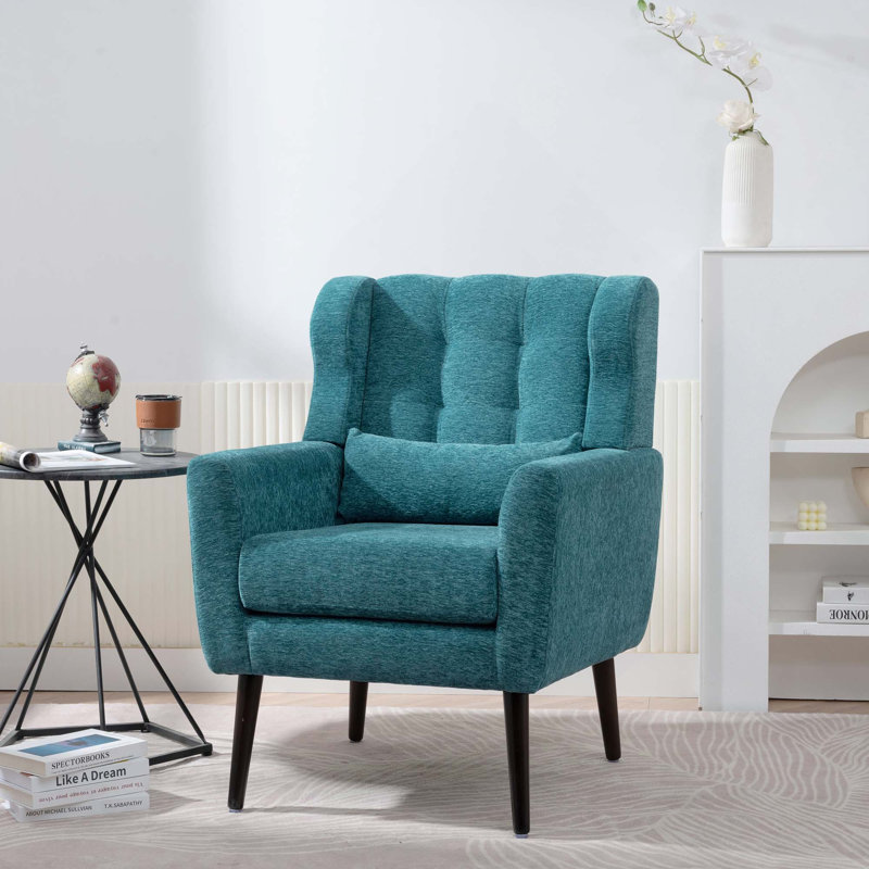 Chaise avec accoudoirs Mid-Century, Chenille bleu sarcelle