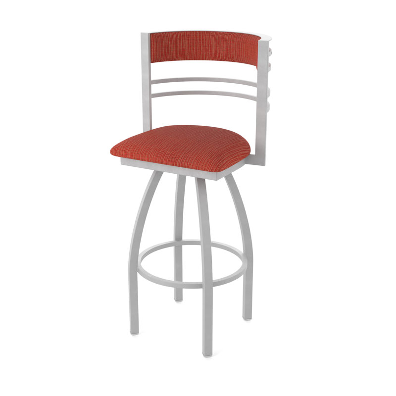 Hunter Swivel Stool, Nickel anodisé, Tabouret de bar (siège d'une hauteur de 36 po), Tissu graphique coquelicot