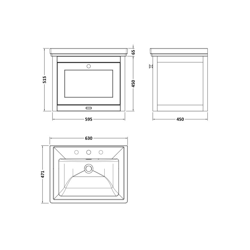 Bayswater Hartleigh 600mm Hunter Green 1 Drawer Floor Standing Cabinet With 3 Tap Hole Fireclay Basin, Hunter Green