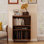 Support pour tourne-disque avec rangement en vinyle, armoire multimédia à plateau rabattable, armoire stéréo audio-vidéo, table tournante Mid-Century avec rangement ouvert pour le salon, la chambre à coucher, noyer