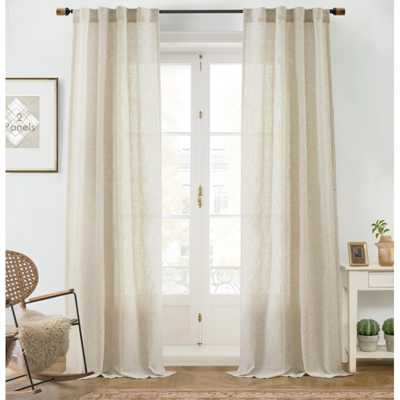 Janie Rod Pocket Semi-Sheer Curtain Panel Pair, Light Linen, 42" W x 90" L