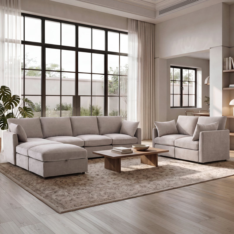 Canapé-lit modulaire rembourré modulaire avec repose-pieds 110,2 po Sarang, Mélange de polyester kaki