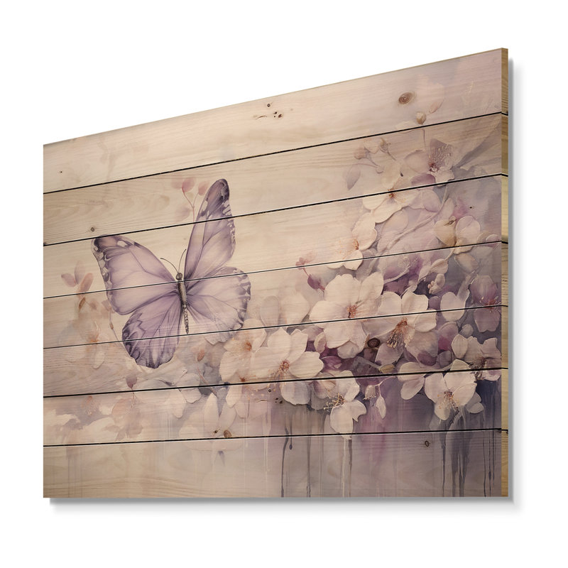 Papillon mauve Enchanted Flight II - reproduction d'animaux sur bois de pin naturel, H 24 po x l 32 po x P 0,78 po