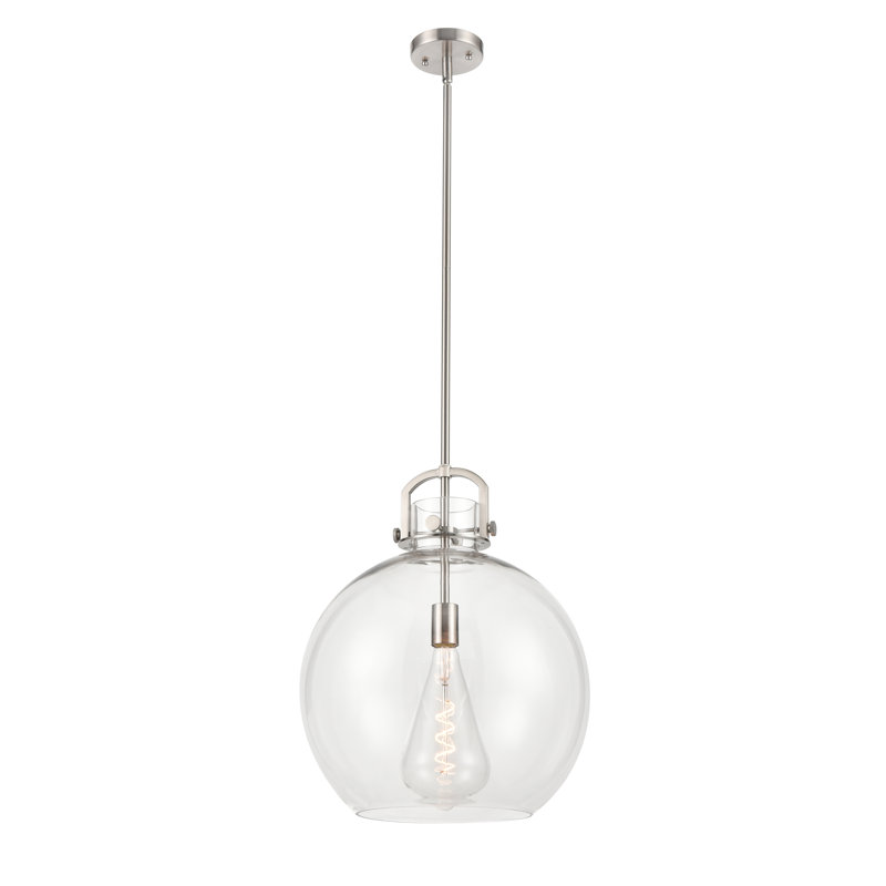 Luminaire suspendu à 1 tige Sligo, Clair, H 19,5 po x l 16 po x P 16 po, Nickel satiné