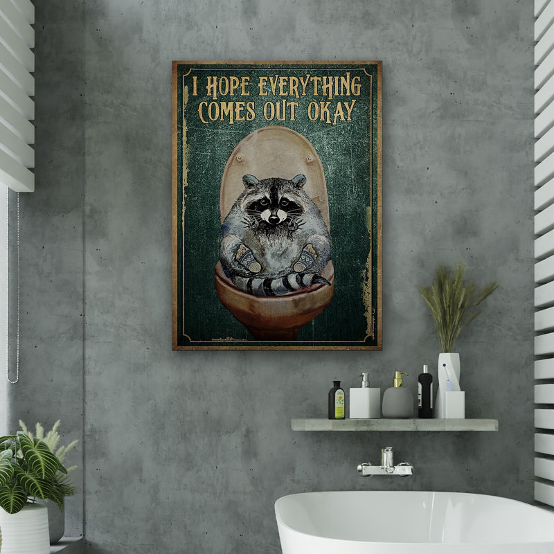 Raton laveur - tout est sur toile tendue avec châssis tendu - décor d'illustrations animales pour salle de bain et lessive, vert et gris, décor de salle de bain