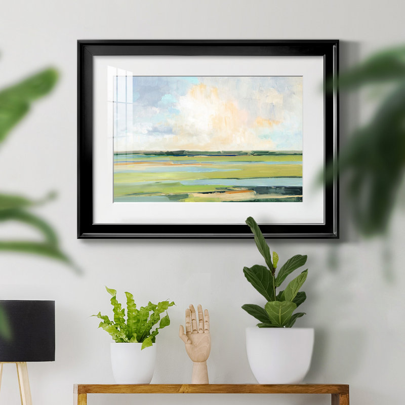 Pastel Horizon I - peinture encadrée, Impression encadrée avec passe-partout, H 26,5 po x l 36,5 po, Noir