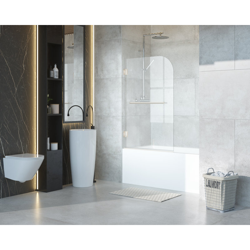 Porte de baignoire pliante sans cadre H 35 po x H 35 po, Transparent / Nickel