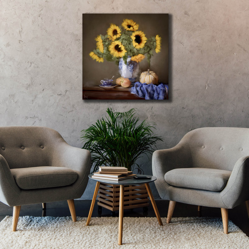 Art mural sur toile Red Barrel Studio® «Sunflowers And Coffee» par Ashley Bradley, H 37 po x l 37 po