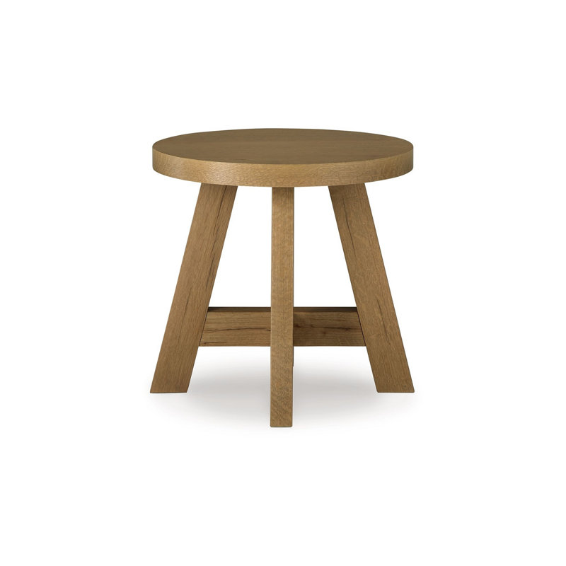 Rustic Oak Round End Table with Natural Finish, 24 Inch