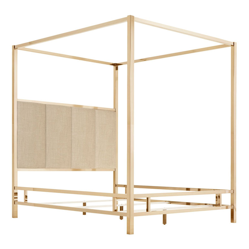 Upholstered Metal Canopy Bed, Champagne Gold/Beige, Full