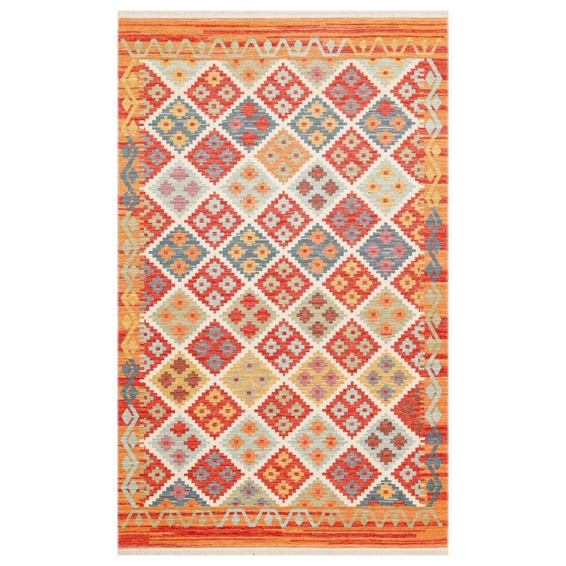Willemien Premium 100% Cotton Carpet, Tile Red, 6.6 x 9.8 Feet | No Pile, 1.0 lb/sq ft, Flatweave Design | Machine Washable, Easy to Clean, Durable & Stylish | Perfect for Living Rooms, Bedrooms & Dining Areas